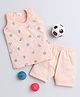 Little Angels Cotton Sleeveless Fruits Printed Tee & Shorts Set - Peach