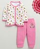 BUMZEE Cotton Full Sleeves Honey Bees  Printed Jhabla & Joggers Set - White & Pink