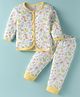 BUMZEE Cotton Knit Full Sleeves Co-Ord Nightsuit with Floral Print - White & Yellow