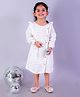 The Mom Store Cotton Full Puffed Sleeves Schiffli Embroidered Frill Detailed Dress - Off White