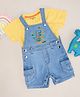 Pantaloons Baby Denim Dinosaur Embroidered Dungaree With Half Sleeves Tee - Blue Glow