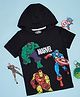 Pantaloons Junior Cotton Marvel Avengers Featuring Half Sleeves Characters Printed Hooded Tee - Black