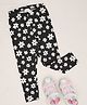 Pantaloons Junior Cotton Spandex Floral Printed Leggings - Jet Black
