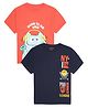 Plum Tree Pure Cotton Pack Of 2 Half Sleeves Baby Monster & Winner  Text Printed Tees - Red & Navy Blue