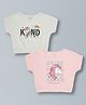 Plum Tree Pure Cotton Pack Of 2 Half Sleeves Unicorn Glitter Printed Crop Tops - Off White & Pink