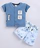 UNO KIDS Cotton Half Sleeves Baby Animals Embroidered Shirt & Tie Dye Shorts Set - Blue