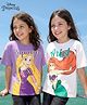 HoneyHap Disney Single Jersey Knit Half Drop Shoulder Sleeves Oversized T-Shirts with Disney Princess Graphics Pack of 2 - Lilac & White