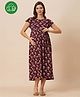 Inner Sense Organic Cotton Knit Half Flutter Sleeves Petals Printed Maternity Dress With Side Zipper Nursing Access - Petal Brown