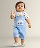 My Milestones Cotton Dog Patch Embroidered Dungaree With Half Sleeves Tee Set - Blue & White