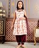 Aarika Cototn Blend Sleeveless Hand Embroidered Beads Designed Abstract Printed Kurta Salwar & Dupatta Set - White & Purple