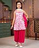 Aarika Cotton Blend Sleeveless Geometric Printed Beads Embellished Kurta Salwar With Dupatta Set - Rani Pink