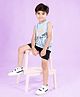 Kiddopanti Cotton Sleeveless Surf Vibes Text Printed Tee & Cargo Shorts Set - Blue & Black