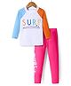 KIDLINGSS Full Sleeves Surf Text Printed Top & Leggings - White & Pink