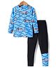 KIDLINGSS Full Raglan Sleeves Sharks Printed Tee & Pant Set - Blue