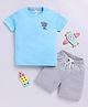 Little Ninja Cotton Half Sleeves Shark Printed Tee & Shorts Set - Multi Colour