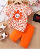 J&JP Cotton Half Sleeves Floral Printed Tee & Shorts Set - Orange