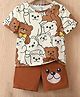 J&JP Cotton Half Sleeves Teddy Bears Printed Tee & Shorts Set - Brown