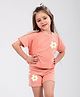 J&JP Cotton Half Sleeves Floral Printed Coordinating Tee & Shorts Set - Peach
