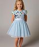 Cherry Crumble By Nitt Hyman Short Sleeves Floral Shaped Sequins & Beads Embellished Dress - Sky Blue