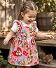 Babyhug Disney Single Jersey Knit Half Sleeves T-Shirt With Frock & Chip N Dale Print & Frill Detailing - White & Pink