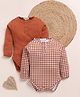 Cot & Candy Organic Cotton Pack Of 2 Full Sleeves Solid & Checked Onesies - Brown
