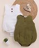 Cot & Candy Muslin Pack Of 2 Sleeveless Solid Onesies - White & Olive Green