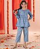 Neudis Pure Cotton Three Fourth Puffed Sleeves Floral Printed Kurta With Coordinating Pant Set - Blue