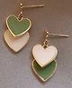 Teulrip Korean Double Heart Green Drop Earrings -White & Green