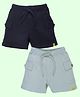 Kiddopanti Cotton Pack Of 2 Solid Cargo Shorts - Black & Steel Grey