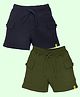 Kiddopanti Cotton Pack Of 2 Solid Cargo Shorts - Black & Military Green