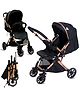 Infantso GlideX Baby stroller / Pram for new born, kids with Safety Harness Belt, Large Storage Basket, Reversible Handle, Folding with one hand, Shock Absorption Wheels, Lightweight Baby Stroller for 0 to 3 Years (Golden Black)