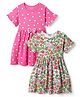 Honeyhap Premium Cotton Knit Half Sleeves Heart & Floral Printed Dresses With Bow Applique Pack of 2 - Bright White & Carmine Rose