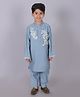Lil' Drama Viscose Rayon Full Sleeves Floral Foil Embroidered Kurta Pyjama Set - Blue