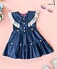 Pspeaches Sleeveless Lace Detailed Floral Applique Denim Dress - Navy Blue