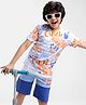Ollington St. Cotton Half Sleeves Printed T-Shirt & Knit Shorts Set - Multicolor