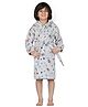 Rangoli Cotton Full Sleeves Unicorn & Hearts Printed Ultra Soft Bathrobe With Attached Belt - Grey