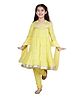 Cutiediva Cotton Three Fourth Sleeves Lace Embellished Kurta & Churidar With Dupatta Set - Yellow