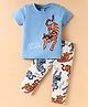 WOW Clothes Sinker Knit Half Sleeves Tiger Printed Night Suit - Sky Blue