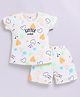 Nottie Planet Cotton Half Sleeves Heart & Floral Printed Top & Coordinating Shorts Set - Cream