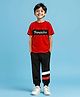 Trampoline Cotton Blend Half Sleeves Brand Name Text Printed Tee With Track Pants Set - Red & Black