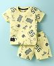 Mini Donuts Cotton Knit Half Sleeves Shorts Co-Ord Night Suit with Sports Theme Text Print - Light Yellow