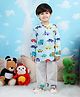 Polka Tots Cotton Woven Full Sleeves Vehicles Printed Kurta Pajama Set - Blue