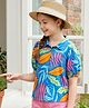 Pine Kids Cotton Knit Puffed Sleeves Top with Tropical Print - Blue