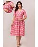 CeleBravo Pure Cotton Half Sleeves Ikat Printed Maternity Dress With Nursing Access - Pink