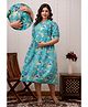 CeleBravo Cotton Half Sleeves Floral Printed Maternity Dress With Nursing Access - Teal Blue