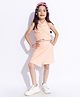 Taffykids Sleeveless Self Design Coordinating Top & Skorts Set - Peach