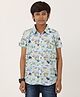Zion Cotton Half Sleeves Boats Printed Shirt - Light Blue
