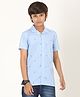 Zion Cotton Half Sleeves Palm Tree Printed Striped Shirt - Light Blue