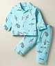 Kookie Kids Interlock Knit Full Sleeves Co-Ord Night Suit With Rocket Print - Light Blue