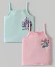 Babyoye Disney Interlock Knit Sleeveless Slips With Princess Graphics & Lace Detailing Pack Of 2 - Pink & Light Green
